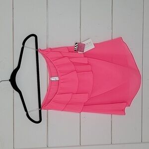 NWT GIDDY UP GLAMOUR large pink sleeveless ruffled top